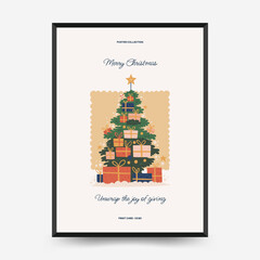 Merry Christmas and Happy New Year vertical flyer or poster template. Modern trendy minimal style. Hand drawn design for wallpaper, wall decor, print, postcard, cover, template, banner.