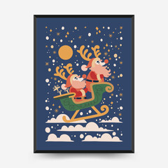 Fototapeta premium Merry Christmas and Happy New Year vertical flyer or poster template. Modern trendy minimal style. Hand drawn design for wallpaper, wall decor, print, postcard, cover, template, banner.