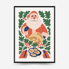 Merry Christmas and Happy New Year vertical flyer or poster template. Modern trendy minimal style. Hand drawn design for wallpaper, wall decor, print, postcard, cover, template, banner.