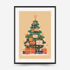 Merry Christmas and Happy New Year vertical flyer or poster template. Modern trendy minimal style. Hand drawn design for wallpaper, wall decor, print, postcard, cover, template, banner.