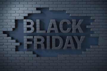 Obraz premium Black brick wall with the word black friday, sale and promotion concept.