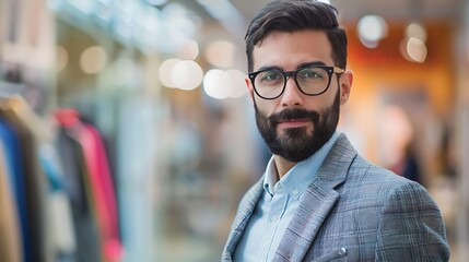 Obraz premium Portrait of a Fashion Designer in a Blurred Runway Background, Portrait Shot, Fashion Designer, Runway Background