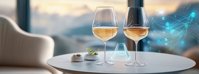 Obraz premium Futuristic wine tasting, sleek table setup