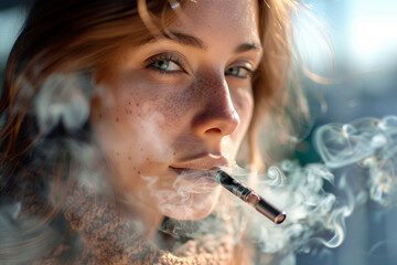 Fototapeta premium Promotion of electronic cigarette vape unhealthy habit lifestyle, vibrant colorful Generative AI photo