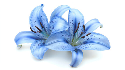 Blue lily flower isolated on white background , Exotic Blue luxury tropical lily flower , flower isolated bright blue lily on white  background no shadows , natural background 
