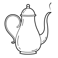 Vintage coffee pot. Simple outline illustration, isolated on white background, design elements 