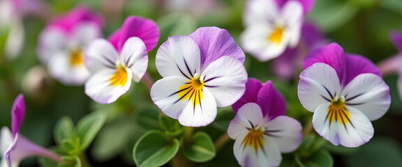 Closeup of Delicate White and Purple Flowers