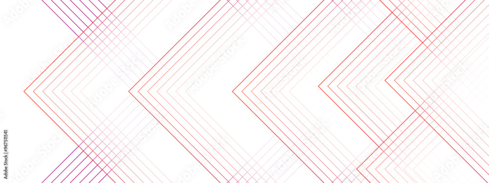 Poster Modern abstract red background with glowing geometric connection lines. Red and white futuristic architecture blueprint concept. Modern shiny colorful rounded square lines pattern