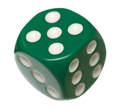 Green gambling dice flying, macro isolated on white background, clipping path - Powered by Adobe