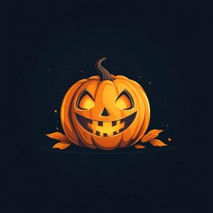 Jackolantern glowing in the dark flat design, top view, horror theme, animation, vivid