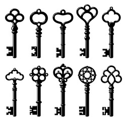 Vintage antique key silhouette black color