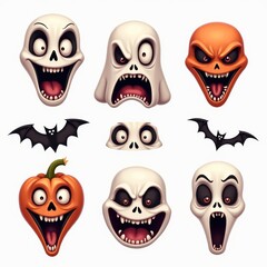 Spooky Halloween Cartoon Faces: Scary, Funny, Pumpkin, and Ghost Illustrations for Halloween Decorations and Invitations