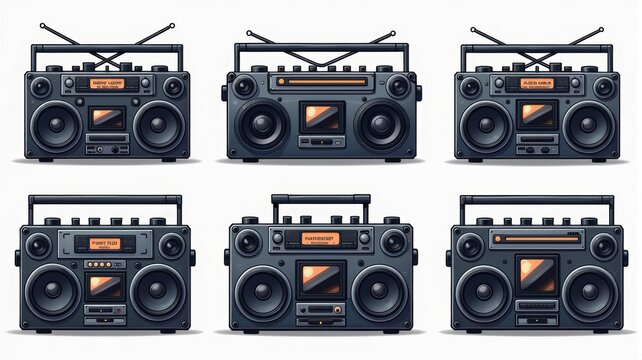 Vintage Boombox Illustration Collection with Retro Radio Text, Old School Design for Music Themes, Party Decor, and Nostalgia Events