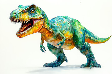 Obraz premium Charming Watercolor T-Rex with Vibrant Colors and Playful Expression