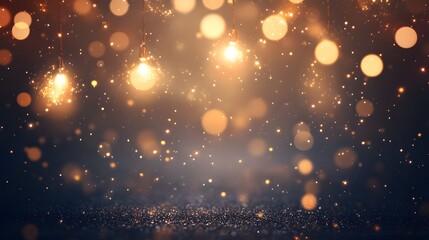 Obraz premium Festive Golden Lights Bokeh Background Glitter Sparkles Abstract