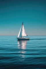 Fototapeta premium Sailboat on the Calm Ocean with Blue Sky