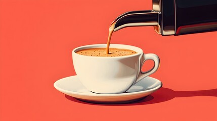 Close up Shot of Freshly Poured Espresso Drink in a Ceramic Cup on a Saucer