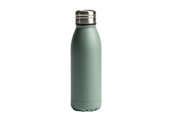 A sleek, matte green insulated water bottle with a stainless steel cap. This eco-friendly, reusable bottle is perfect for keeping beverages hot or cold while on the go. 