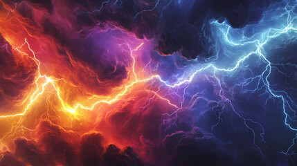 A close up of a lightning storm with multiple colors of lightning. Lightning Storm. Illustration