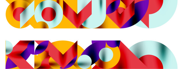 Metal color circles with shadows and other geometric elements composition for wallpaper, banner, background or landing