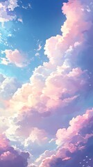 A sky with pastel clouds, lo-fi anime style, pastel colors