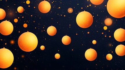 Golden Christmas Ornaments on Dark Background with Glitter