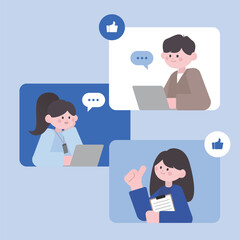 Office worker business office worker online meeting company man and woman illustration set