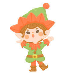 Cute Elf boy happy greeting.cute Christmas Character cartoon illustration.