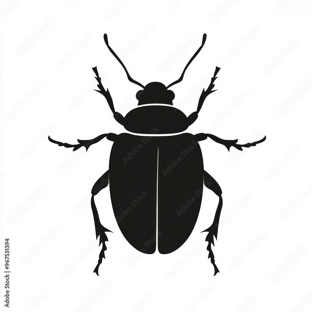 Sticker Simple black silhouette of a beetle insect.