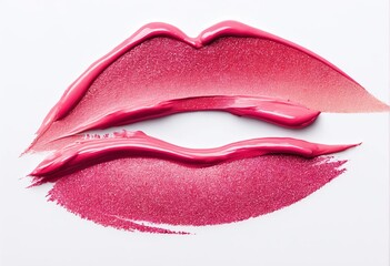 smears of lipstick with a creamy and shiny texture. The colours range from a lighter, shimmering pink to a deeper rose all with a sheen. This suggests a range of colour swatches for lip products