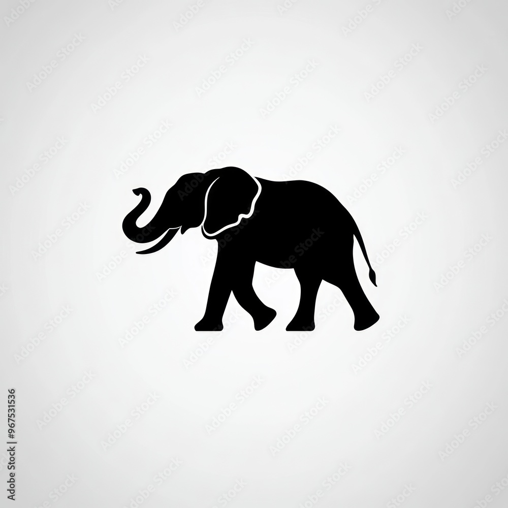 Canvas Prints Simple black silhouette of an elephant walking to the right.