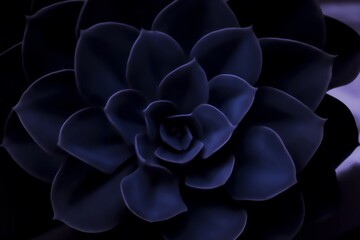 floral background of leaves dark purple blue succulent color of the year 2025 future dusk. Geometric leaf shapes, floral pattern of petals