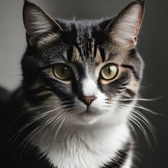 Obraz premium Black and white close-up of a cat's eye with a soft gradient background