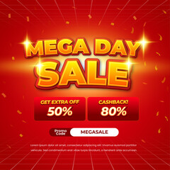 Mega Shopping day Sale discount deals super Red gradient Editable text effect dynamic banner