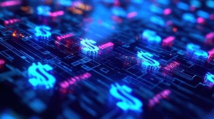 A conceptual image of Thai baht symbols flowing through a digital network, representing