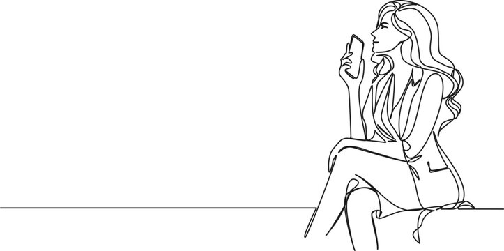 recommend clip art: continuous single line drawing of business woman recording voice message on her smartphone, line art vector illustration