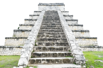 Ancient Mayan temple steps leading to a ceremonial platform in Mexico isolated on transparent background