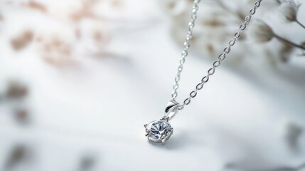 A simple yet elegant silver necklace with sparkling diamond charm, exudes timeless beauty and sophistication, making it perfect accessory for any occasion. delicate chain and brilliant diamond create 