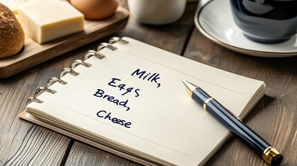 Grocery Shopping List Notepad Pen Milk Eggs Bread Cheese