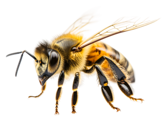 Close-up view of a bee indicating pollination activity in nature isolated on transparent background