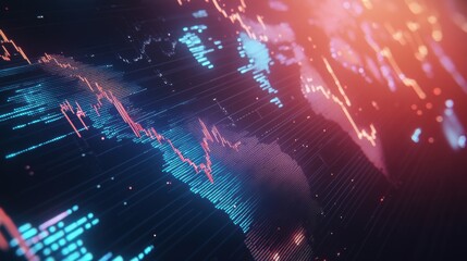 Obraz premium Digital financial data analysis visualization with glowing red and blue lines