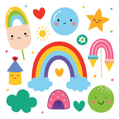 Vector cartoon rainbow illustration set