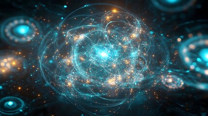 Abstract Blue and Gold Light Orb with Particles