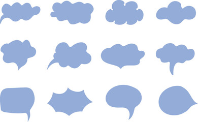 Set of  Speech Bubbles with flat color isolated on transparent background. Abstract Speech bubbles or Dream cloud Vector illustration, for dialog, conversation, tags, label, sticker, chat or message. 