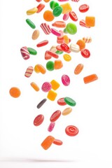 Colorful candy falling down on white background