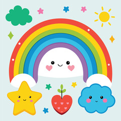 Vector cartoon rainbow illustration set