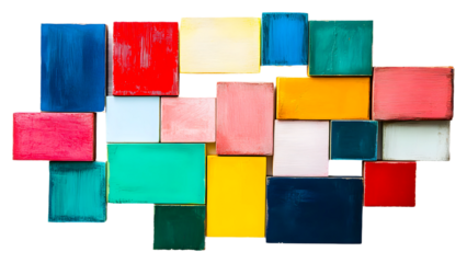 Colorful wooden blocks in an abstract pattern isolated on transparent background