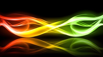 Naklejka premium Abstract Green Yellow and Red Flowing Lines on Black Background