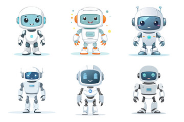 Cute Cartoon Robot Icon Front View | Adorable Friendly Robot Character Illustration | Flat Colorful Robot Head Vector Set for Kids Game App Web Sticker