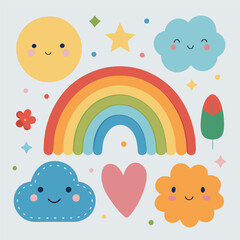Vector cartoon rainbow illustration set